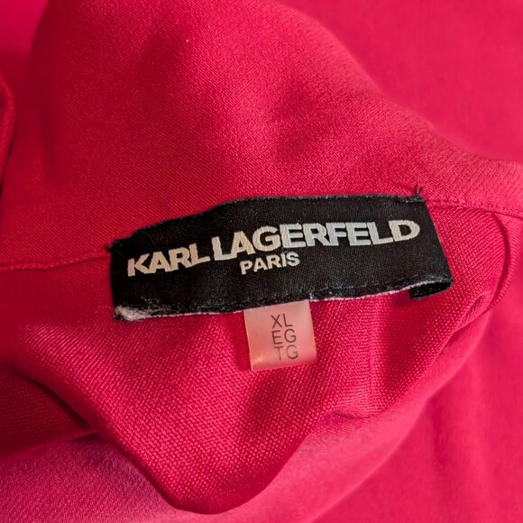 Karl Lagerfeld, High Collar Sleeveless Blouse, Pearl Details, Red, Sz XL - Picture 7 of 10